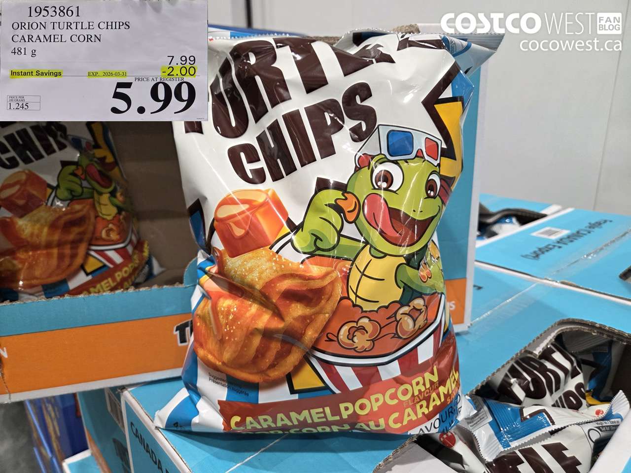 1953861 ORION TURTLE CHIPS CARAMEL CORN 481G ($2.00 INSTANT SAVINGS EXPIRES ON 2026-03-31) $5.99
