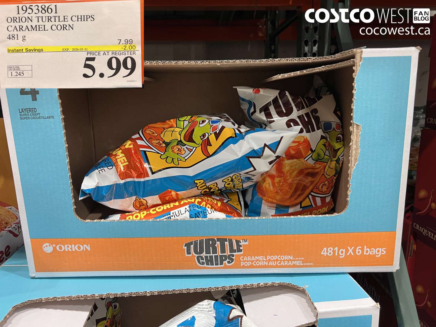 1953861 ORION TURTLE CHIPS CARAMEL CORN 481 G ($2.00 INSTANT SAVINGS EXPIRES ON 2026-03-31) $5.99