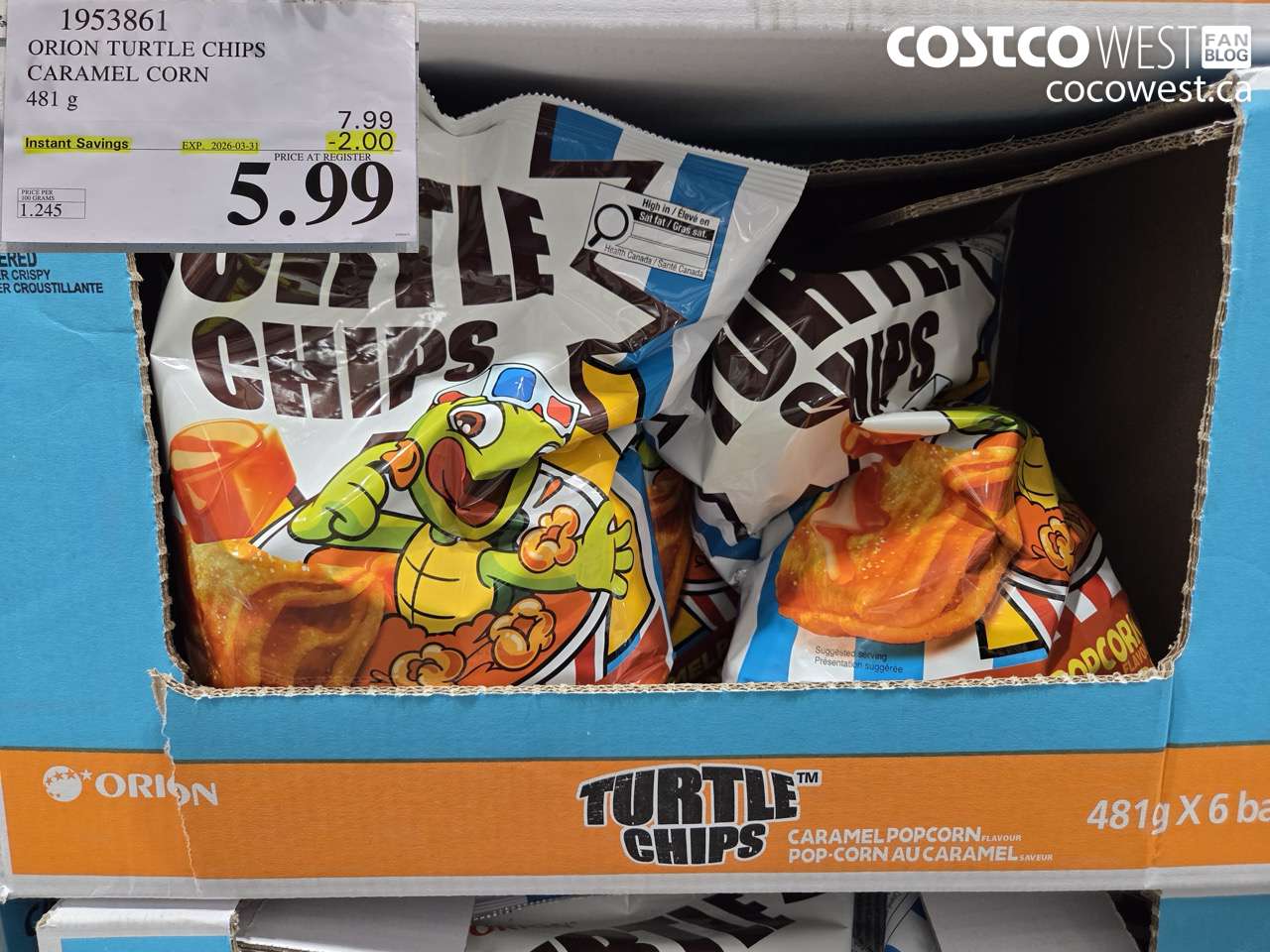 1953861 ORION TURTLE CHIPS CARAMEL CORN 481 G ($2.00 INSTANT SAVINGS EXPIRES ON 2026-03-31) $5.99