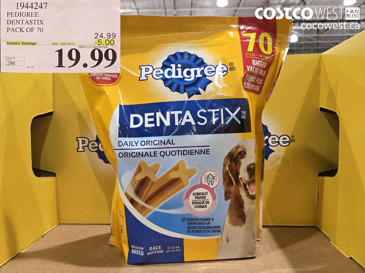 1944247 PEDIGREE DENTASTIX PACK OF 70 ($5.00 INSTANT SAVINGS EXPIRES ON 2026-04-12) $19.99