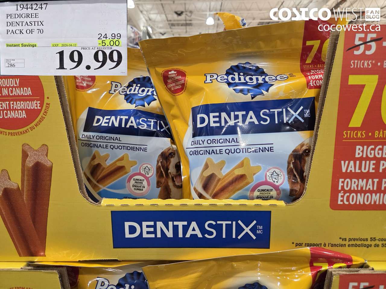 1944247 PEDIGREE DENTASTIX PACK OF 70 ($5.00 INSTANT SAVINGS EXPIRES ON 2026-04-12) $19.99