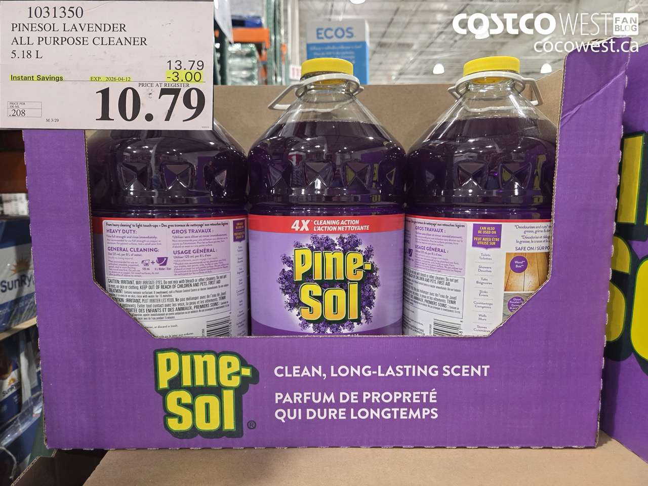 1031350 PINESOL LAVENDER ALL PURPOSE CLEANER 5.18 L ($3.00 INSTANT SAVINGS EXPIRES ON 2026-04-12) $10.79