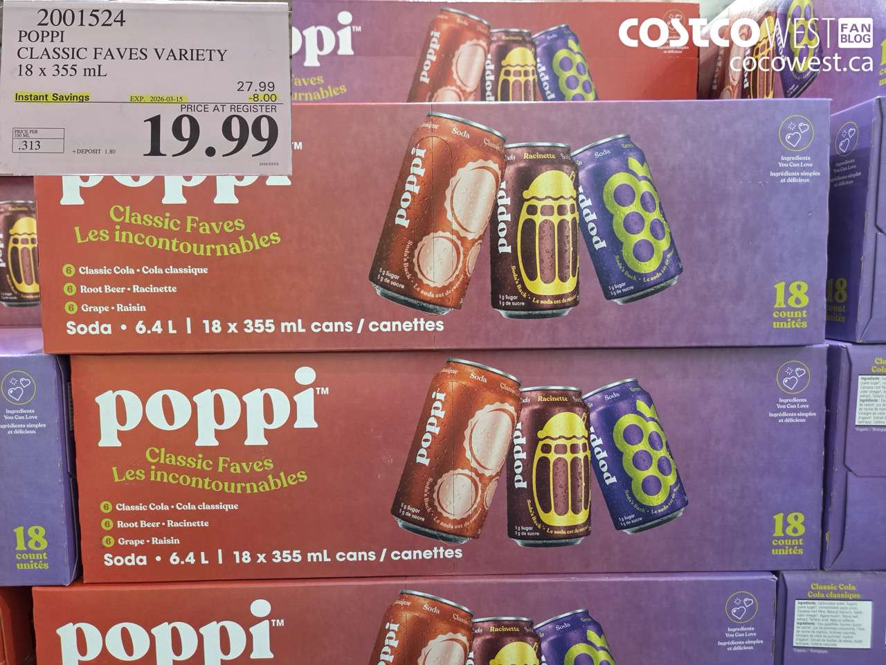 2001524 POPPI CLASSIC FAVES VARIETY 18 X 355 ML ($8.00 INSTANT SAVINGS EXPIRES ON 2026-03-15) $19.99