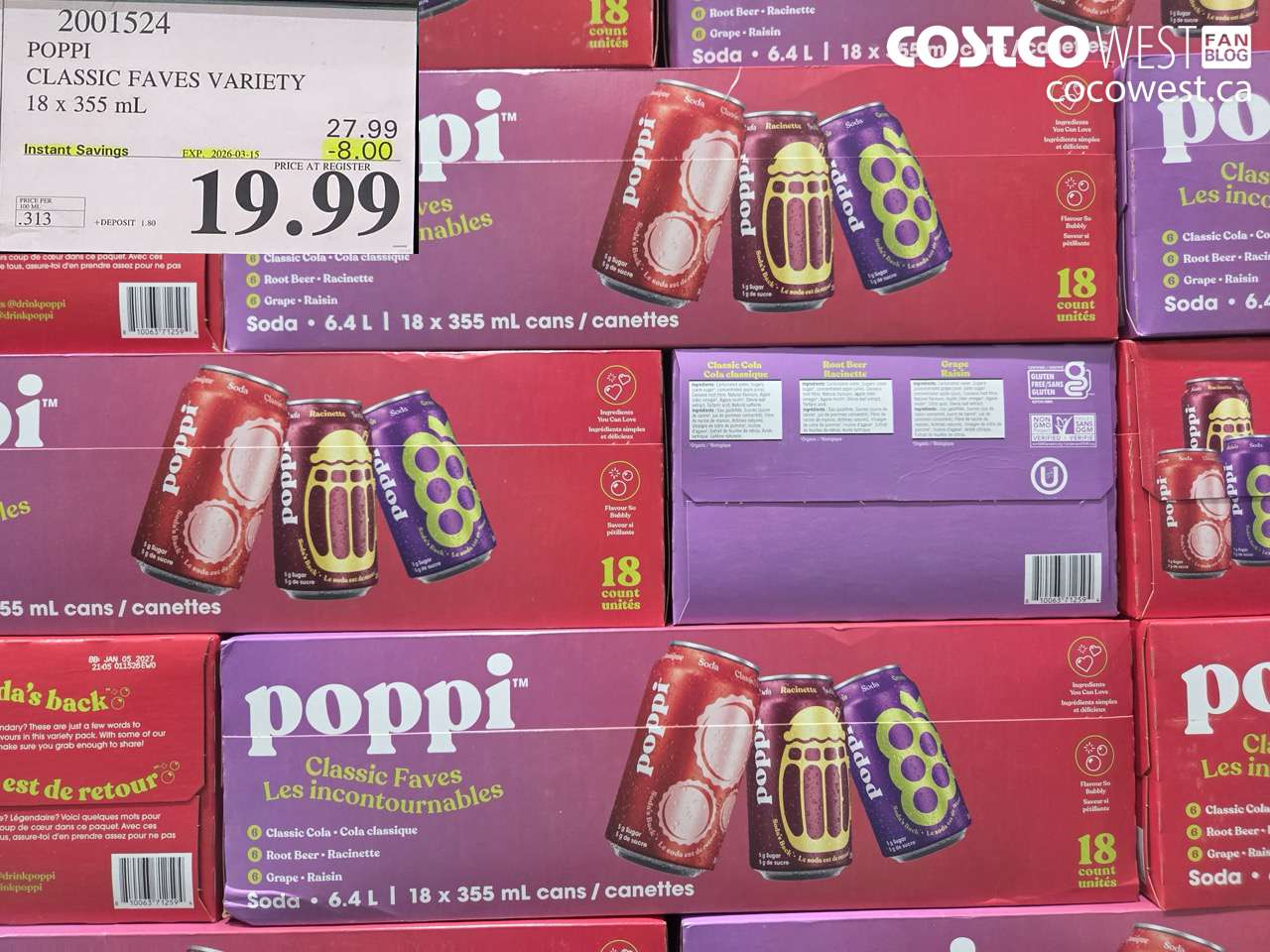 2001524 POPPI CLASSIC FAVES VARIETY 18 X 355 ML ($8.00 INSTANT SAVINGS EXPIRES ON 2026-03-15) $19.99