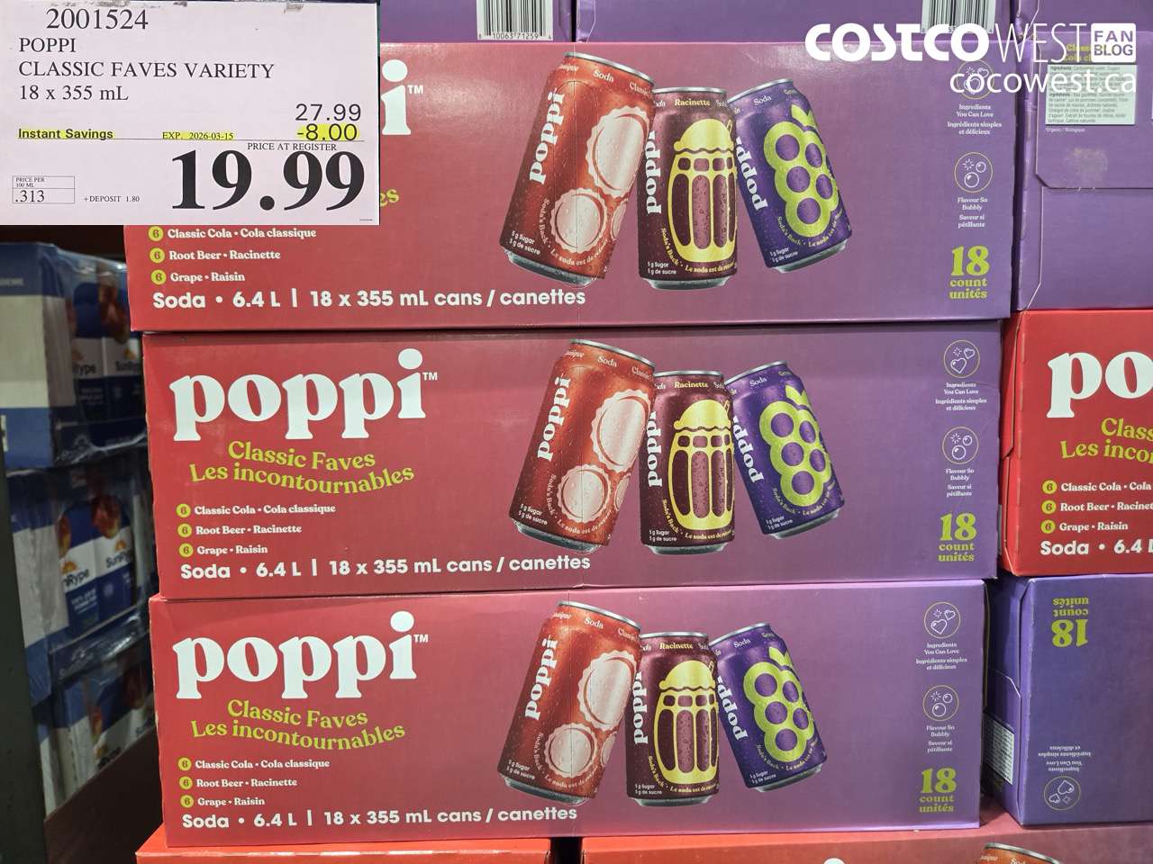 2001524 POPPI CLASSIC FAVES VARIETY 18 X 355 ML ($8.00 INSTANT SAVINGS EXPIRES ON 2026-03-15) $19.99