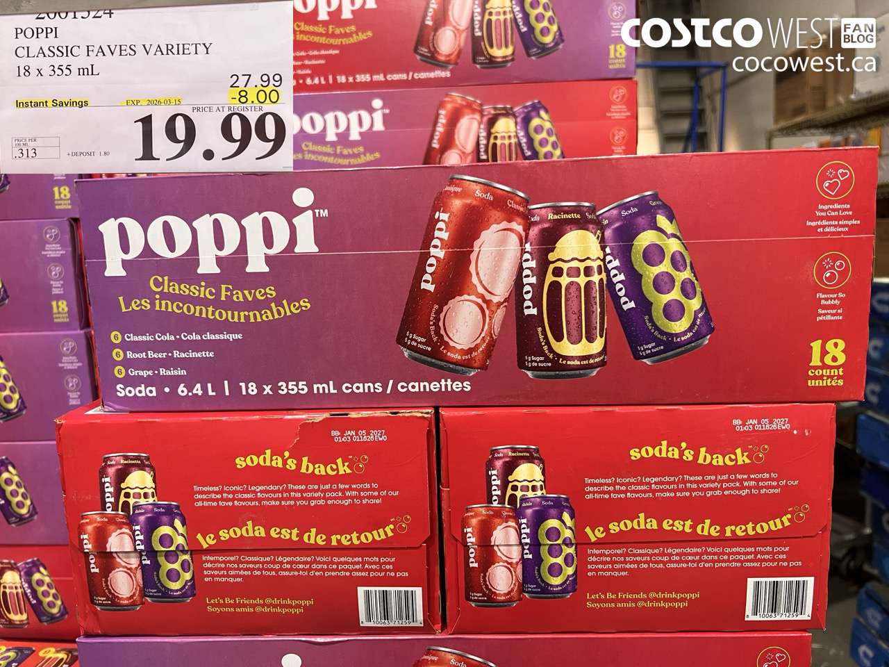 2001524 POPPI CLASSIC FAVES VARIETY 18 X 355 ML ($8.00 INSTANT SAVINGS EXPIRES ON 2026-03-15) $19.99