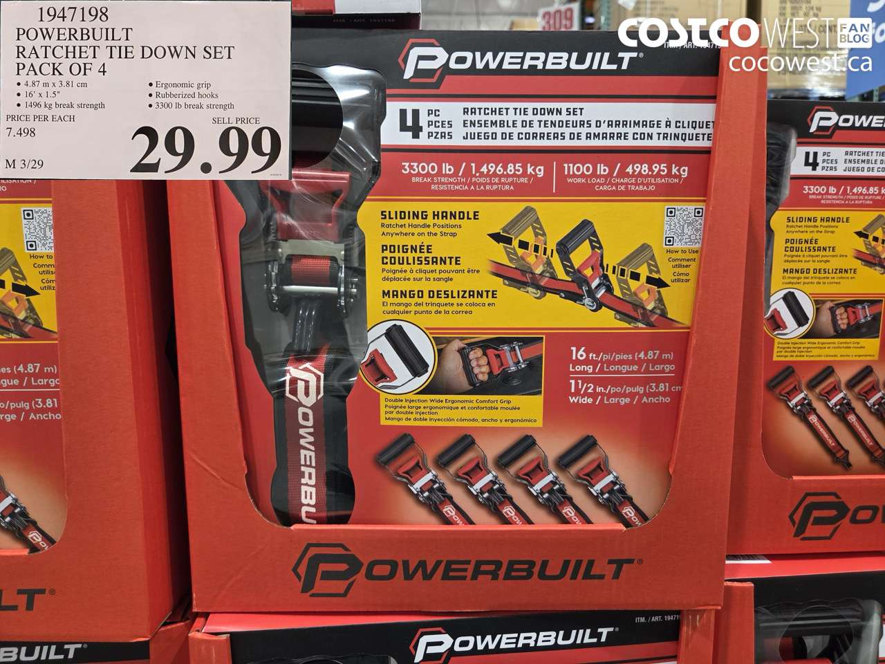 1947198 POWERBUILT RATCHET TIE DOWN SET PACK OF 4 $29.99