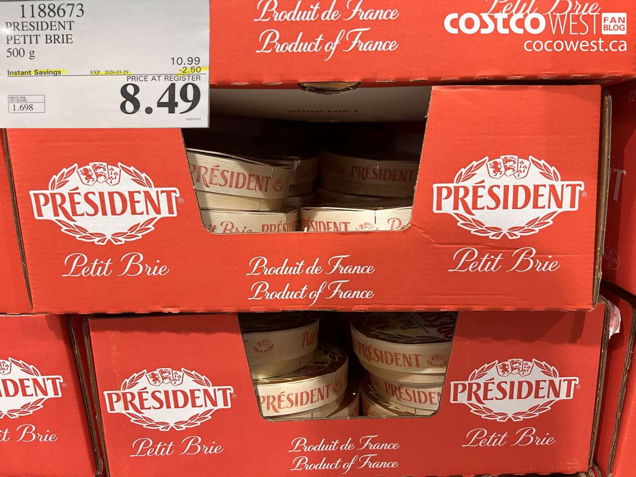 1188673 PRESIDENT PETIT BRIE 500 G ($2.50 INSTANT SAVINGS EXPIRES ON 2026-03-29) $8.49