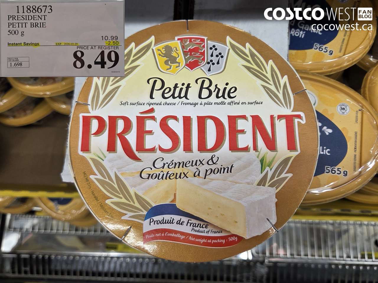 1188673 PRESIDENT PETIT BRIE 500 G ($2.50 INSTANT SAVINGS EXPIRES ON 2026-03-29) $8.49