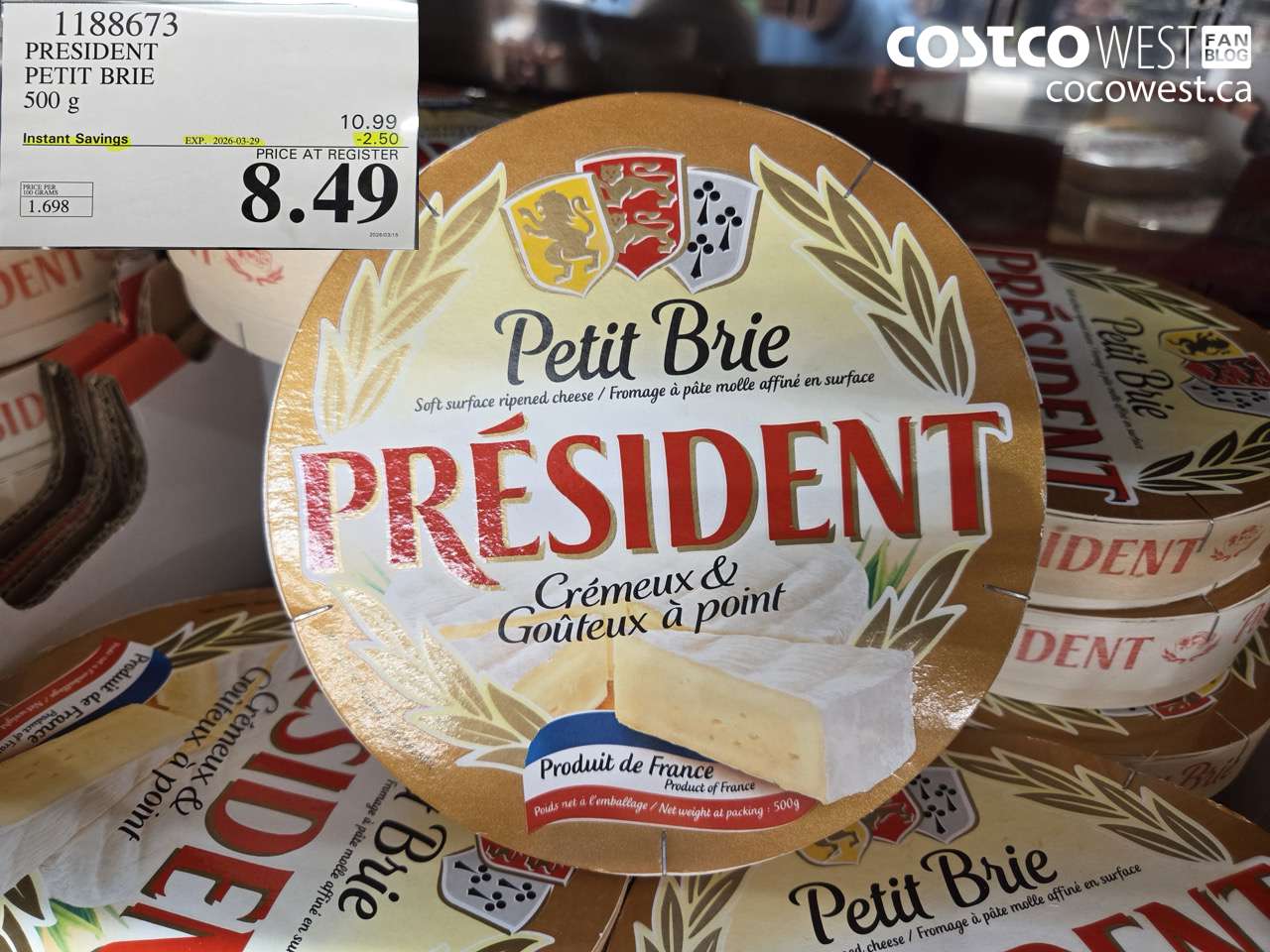 1188673 PRESIDENT PETIT BRIE 500 G ($2.50 INSTANT SAVINGS EXPIRES ON 2026-03-29) $8.49