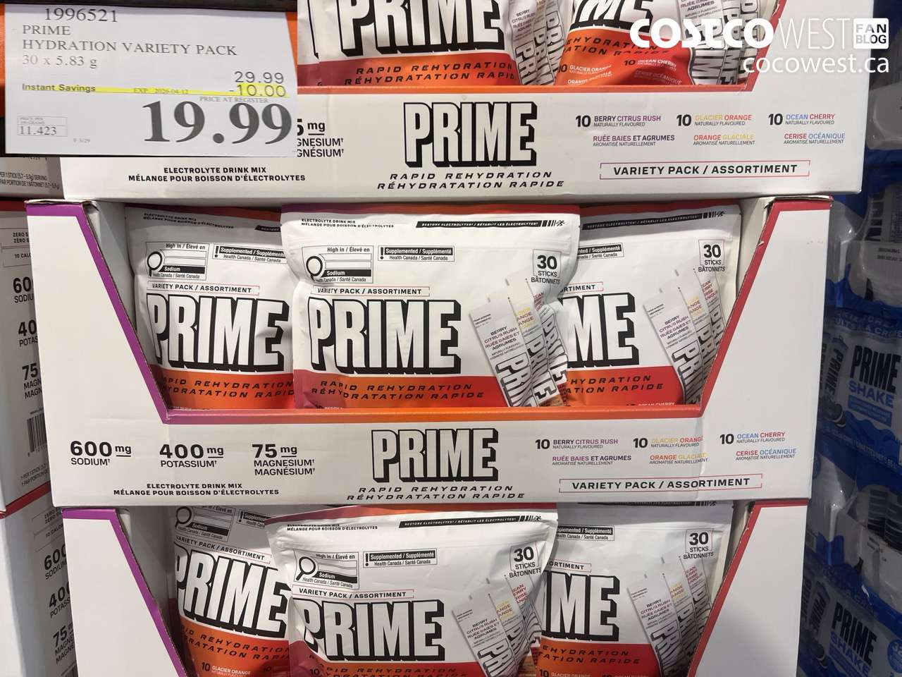 1996521 PRIME HYDRATION VARIETY PACK30 X 5.83G ($10.00 INSTANT SAVINGS EXPIRES ON 2005-04-12) $19.99