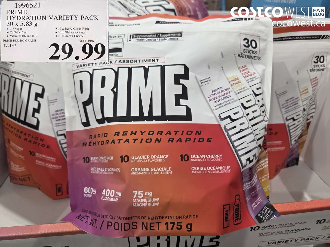 1996521 PRIME HYDRATION VARIETY PACK 30 X 5.83 G $29.99