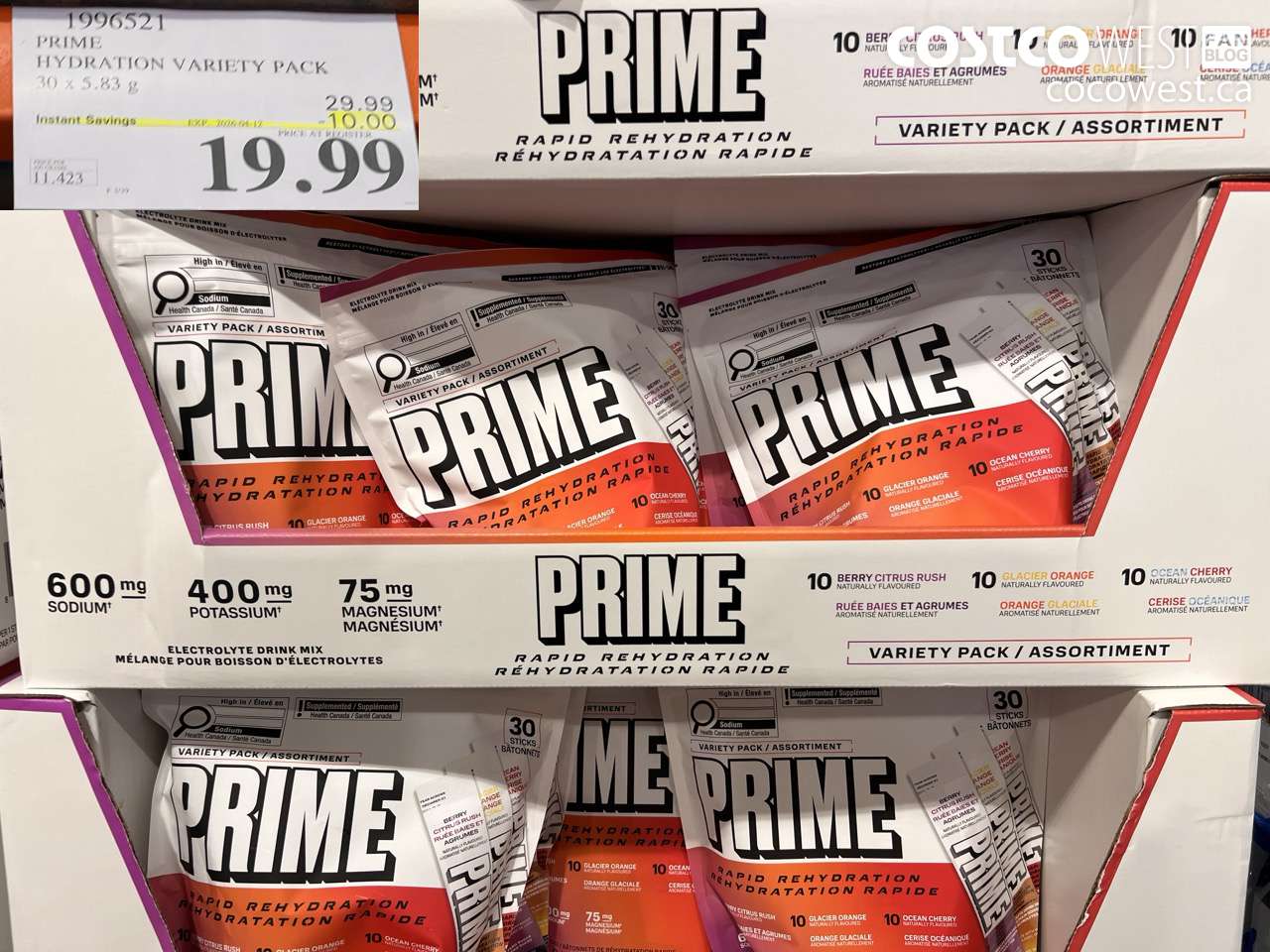1996521 PRIME HYDRATION VARIETY PACK 30 X 5.83 G ($10.00 INSTANT SAVINGS EXPIRES ON 2026-04-12) $19.99