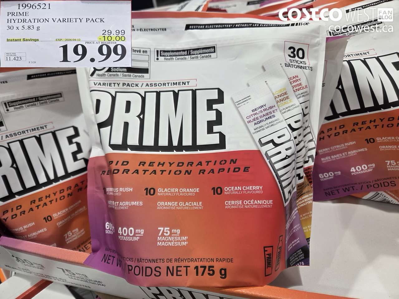 1996521 PRIME HYDRATION VARIETY PACK 30 X 5.83 G ($10.00 INSTANT SAVINGS EXPIRES ON 2026-04-12) $19.99