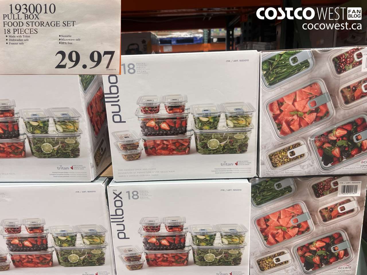 1930010 PULL BOX FOOD STORAGE SET 18 PIECES $29.97