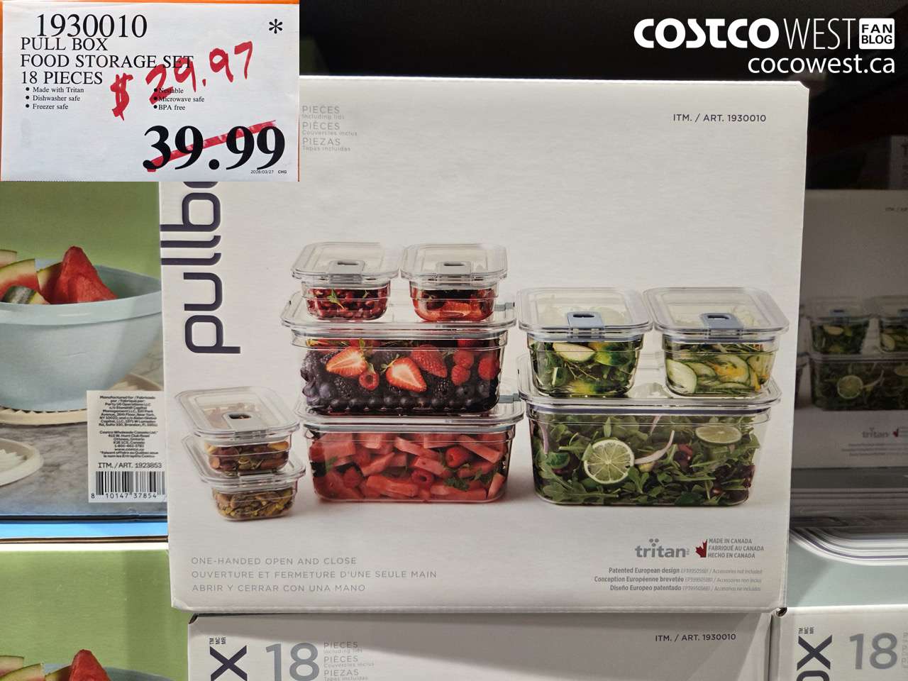 1930010 PULL BOX FOOD STORAGE SET 18 PIECES $29.97