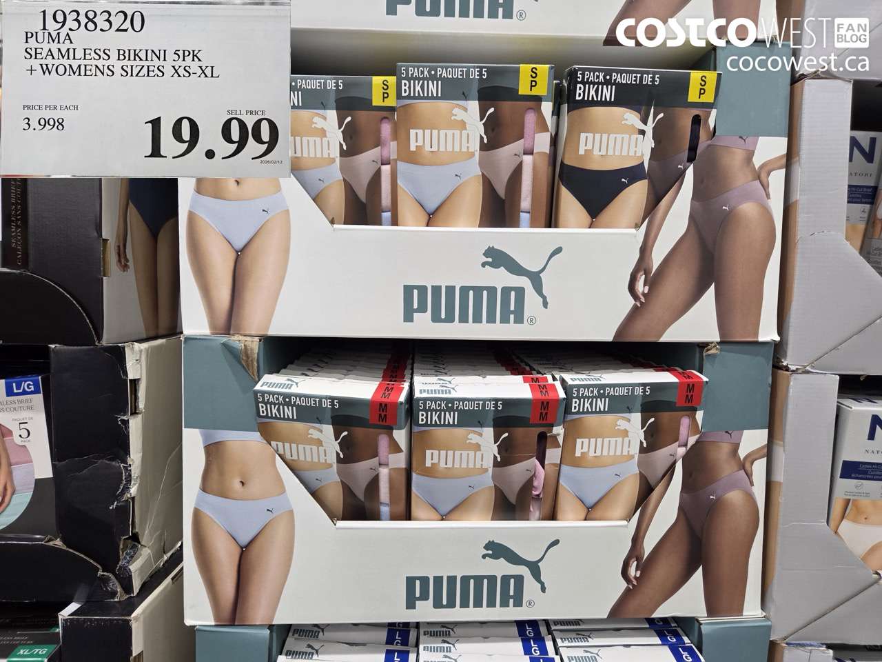 1938320 PUMA SEAMLESS BIKINI 5PK + WOMENS SIZES XS-XL $19.99