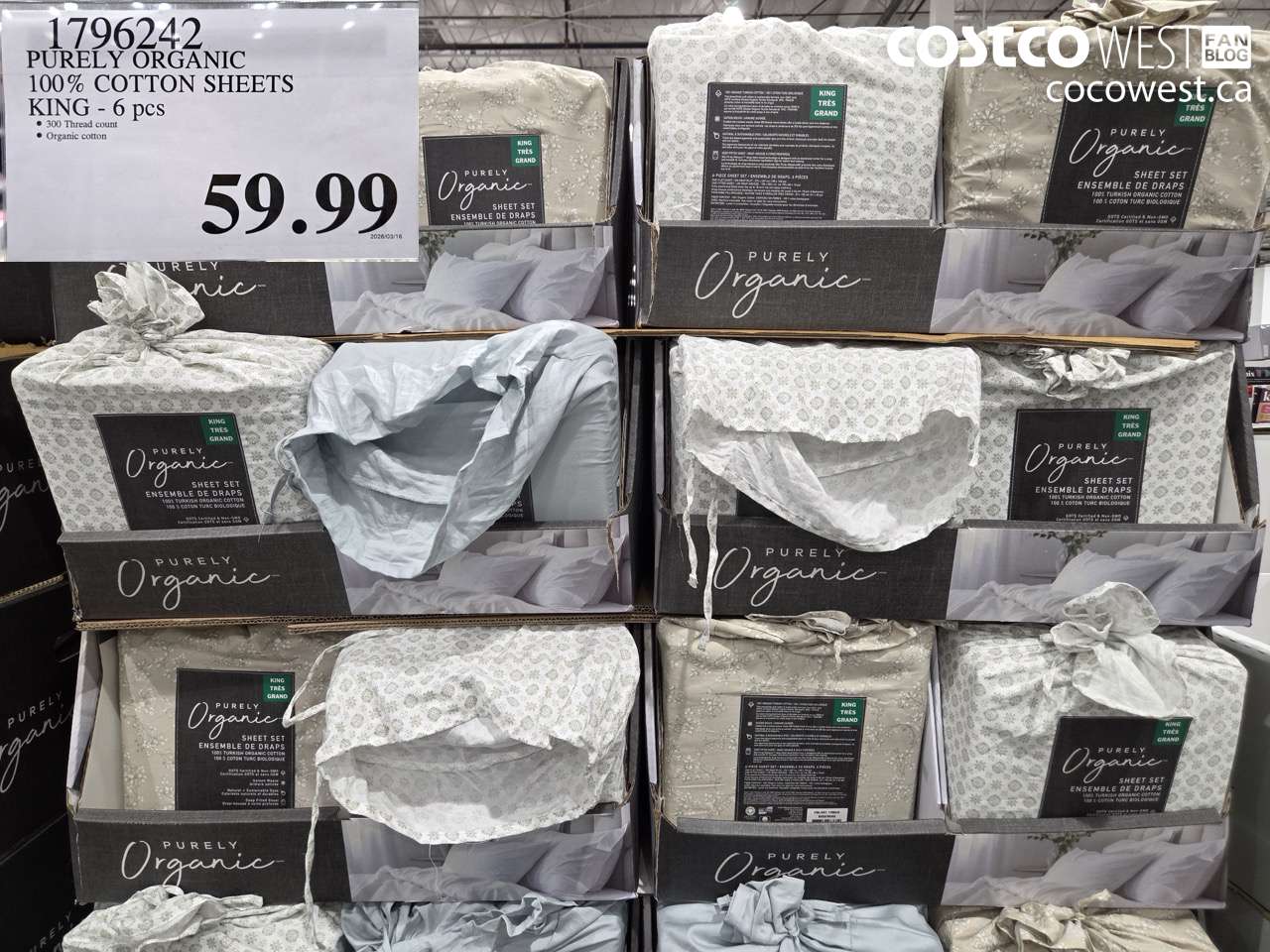 1796242 PURELY ORGANIC 100% COTTON SHEETS KING - 6 PCS $59.99