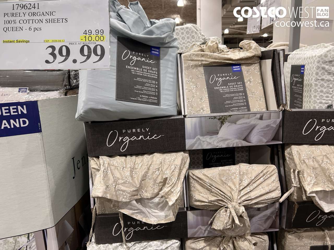 1796241 PURELY ORGANIC 100% COTTON SHEETS QUEEN - 6 PCS ($10.00 INSTANT SAVINGS EXPIRES ON 2026-04-12) $39.99