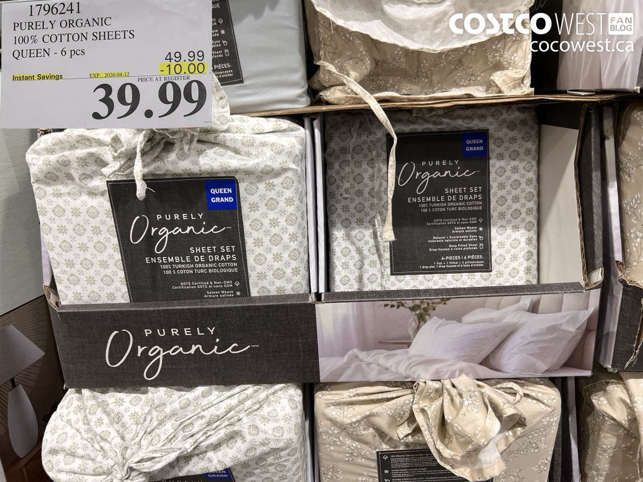 1796241 PURELY ORGANIC 100% COTTON SHEETS QUEEN - 6 PCS ($10.00 INSTANT SAVINGS EXPIRES ON 2026-04-12) $39.99