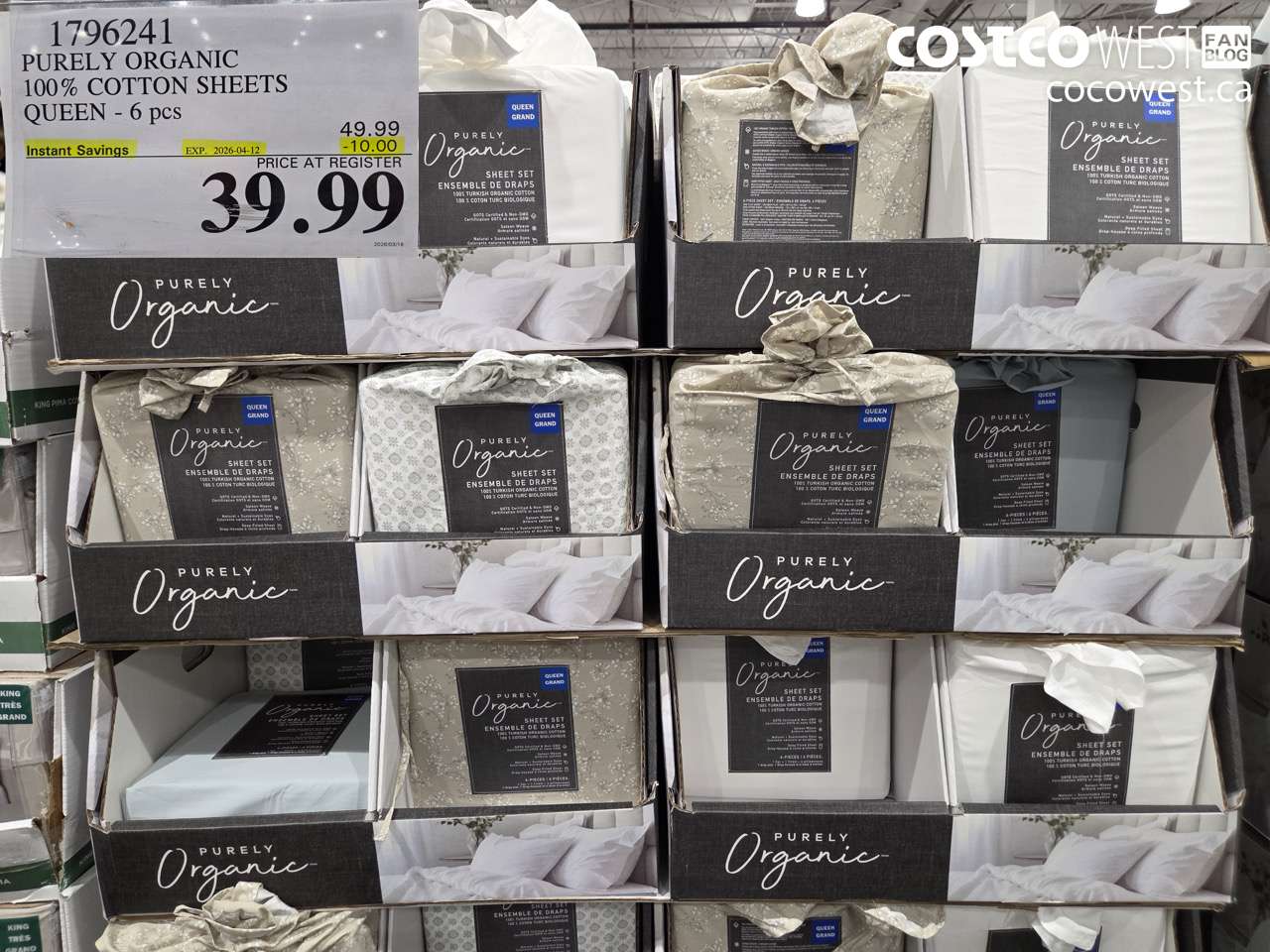 1796241 PURELY ORGANIC 100% COTTON SHEETS QUEEN - 6 PCS ($10.00 INSTANT SAVINGS EXPIRES ON 2026-04-12) $39.99