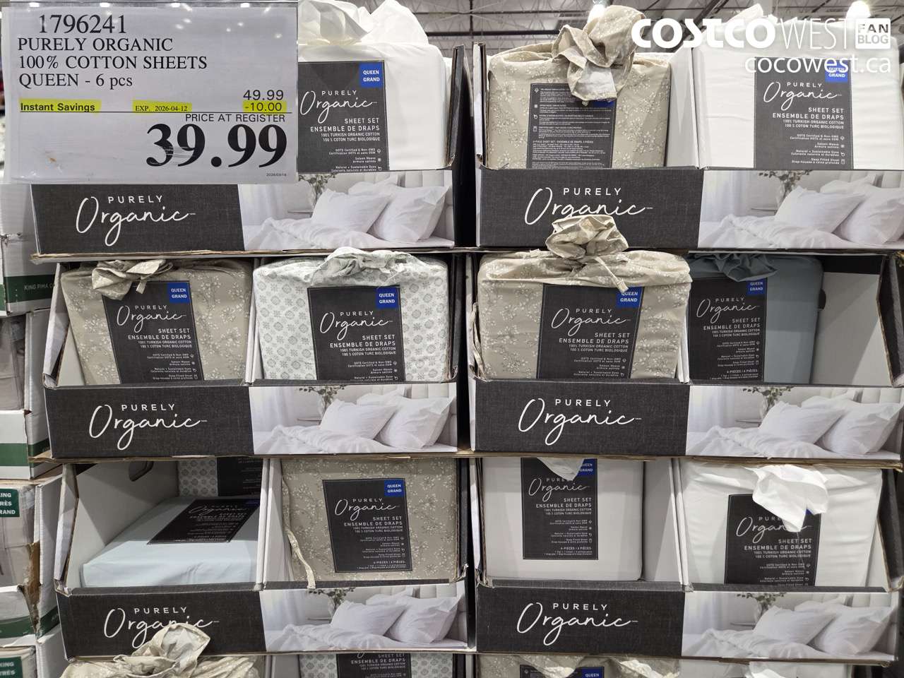 1796241 PURELY ORGANIC 100% COTTON SHEETS QUEEN - 6 PCS ($10.00 INSTANT SAVINGS EXPIRES ON 2026-04-12) $39.99