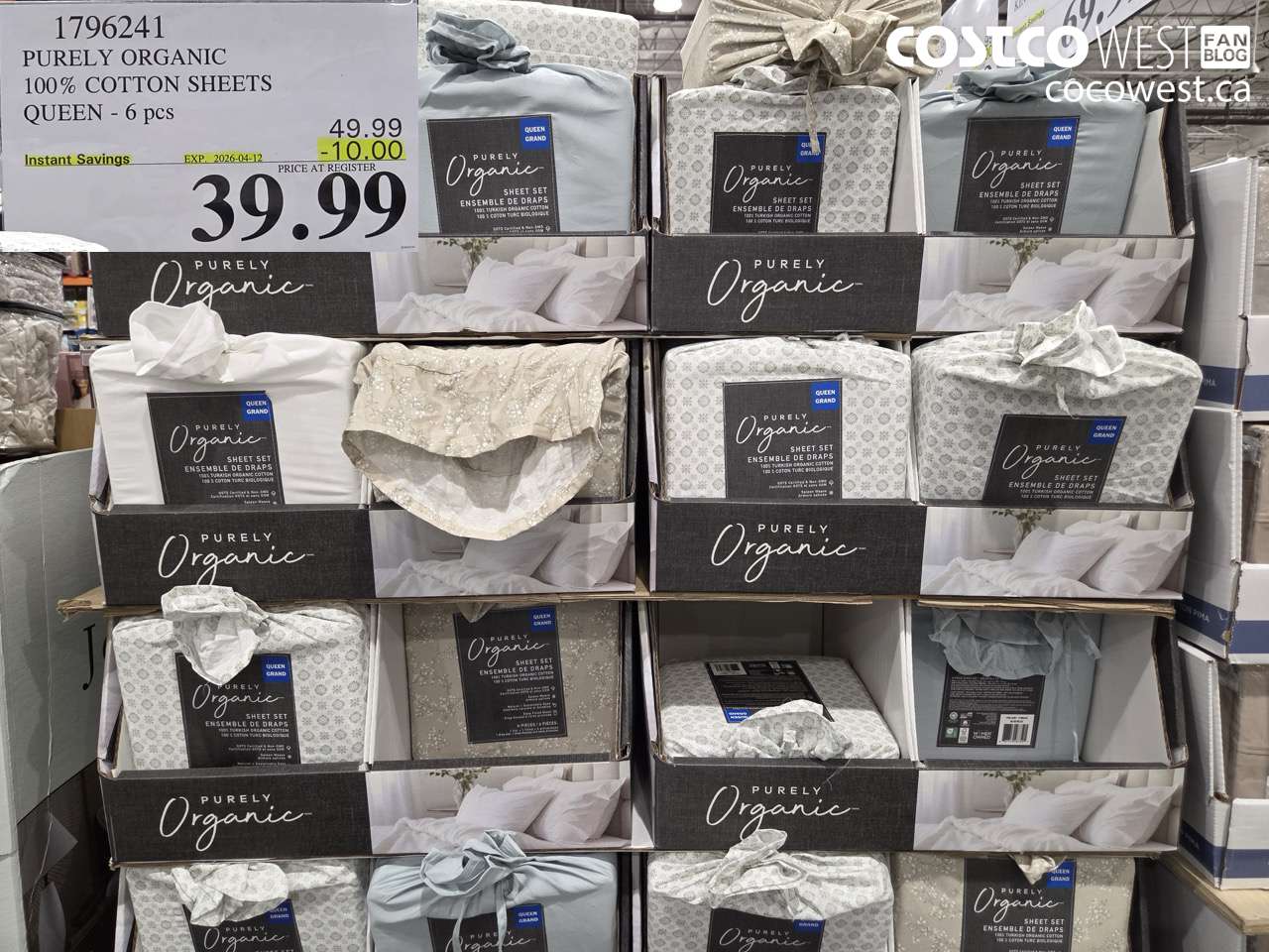 1796241 PURELY ORGANIC 100% COTTON SHEETS QUEEN - 6 PCS ($10.00 INSTANT SAVINGS EXPIRES ON 2026-04-12) $39.99