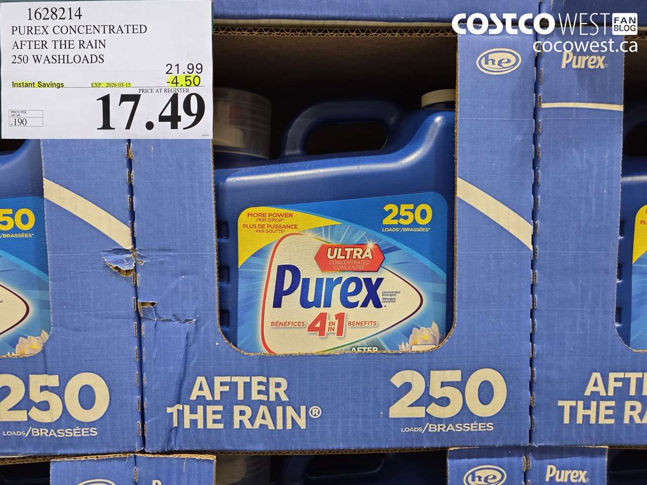 16282114 PUREX CONCENTRATED AFTER THE RAIN 250 WASHLOADS ($4.50 INSTANT SAVINGS EXPIRES ON 2026-03-15) $17.49