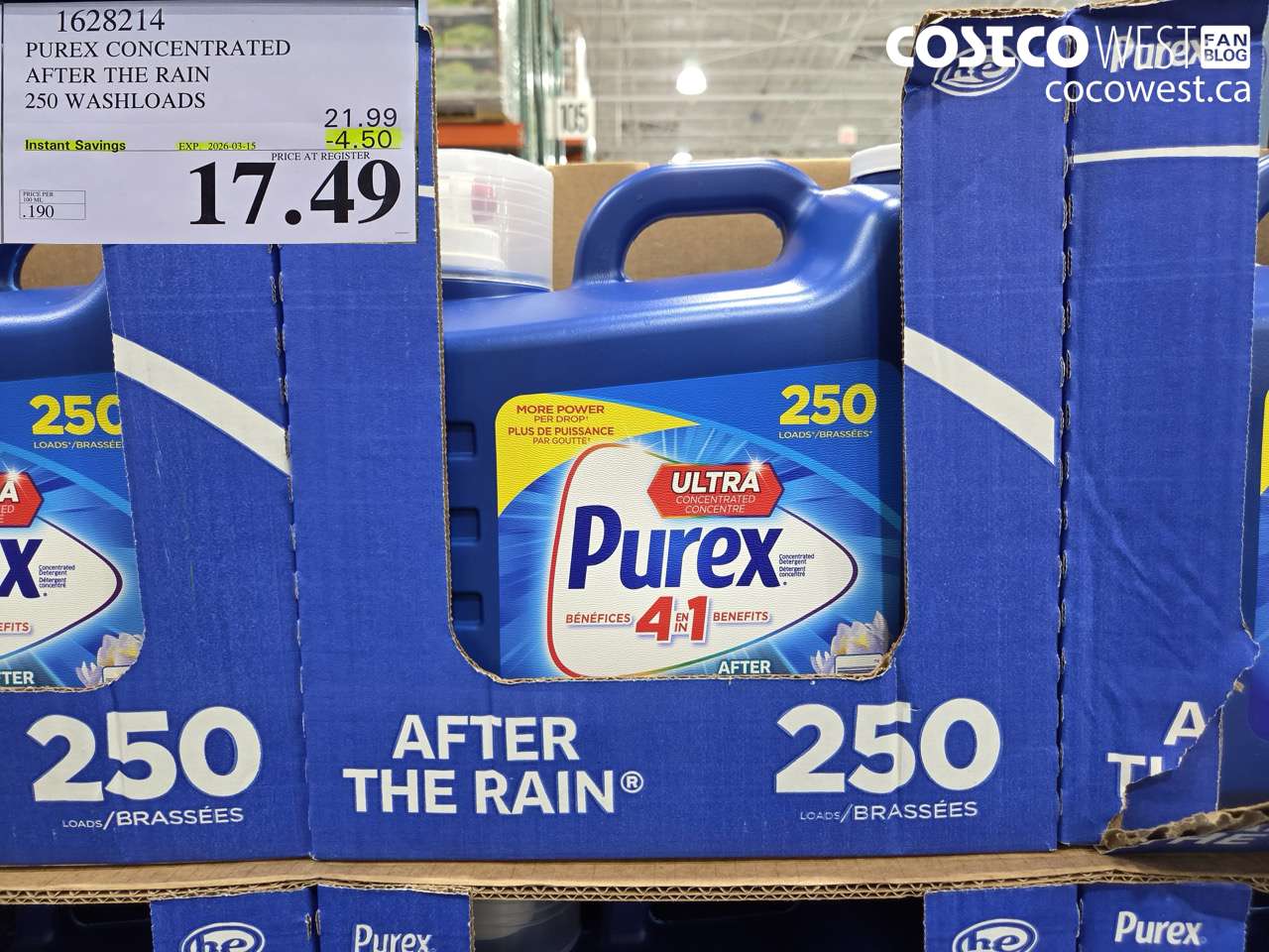 16282114 PUREX CONCENTRATED AFTER THE RAIN 250 WASHLOADS ($4.50 INSTANT SAVINGS EXPIRES ON 2026-03-15) $17.49
