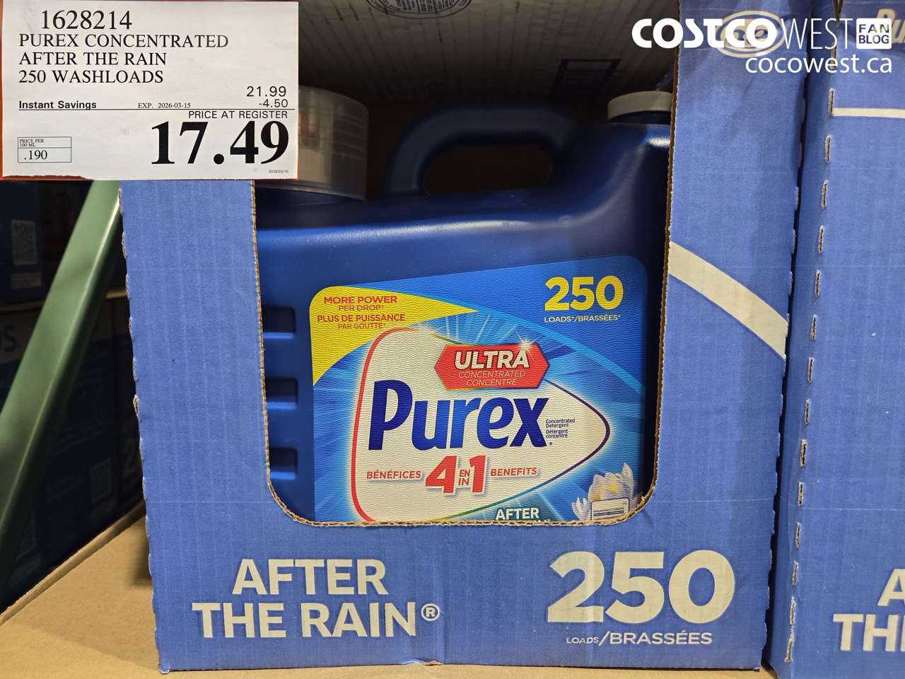 1628214 PUREX CONCENTRATED AFTER THE RAIN 250 WASHLOADS ($4.50 INSTANT SAVINGS EXPIRES ON 2026-03-15) $17.49