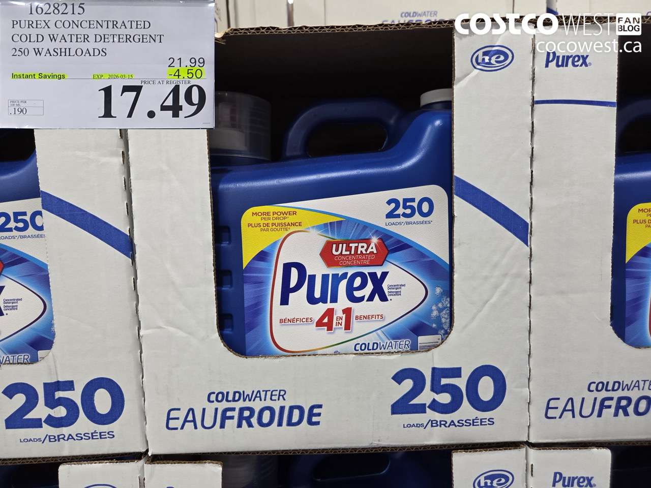 1628215 PUREX CONCENTRATED COLD WATER DETERGENT 250 WASHLOADS ($4.50 INSTANT SAVINGS EXPIRES ON 2026-03-15) $17.49