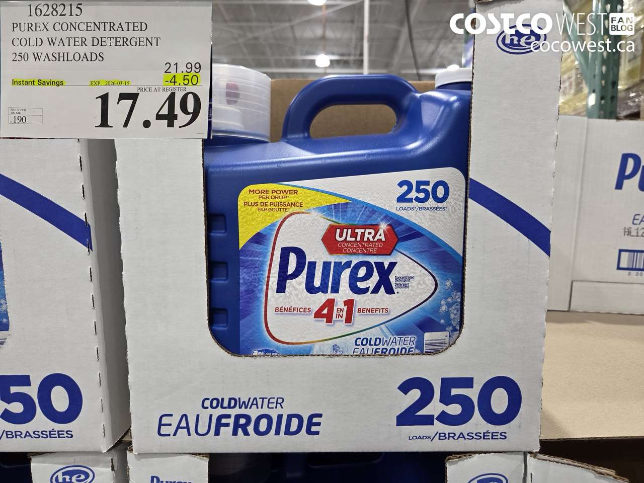 16282515 PUREX CONCENTRATED COLD WATER DETERGENT 250 WASHLOADS ($4.50 INSTANT SAVINGS EXPIRES ON 2026-03-15) $17.49