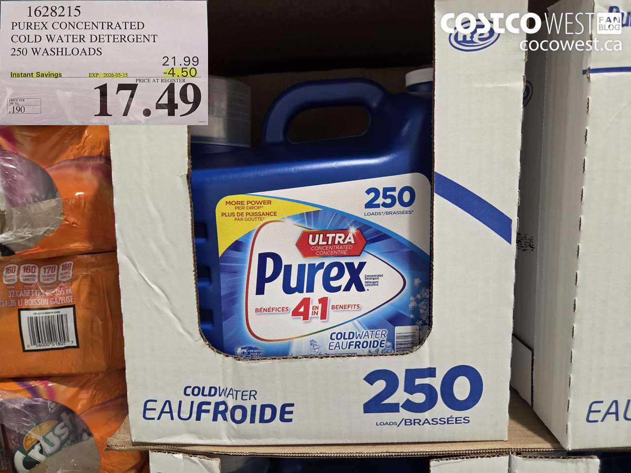 1628215 PUREX CONCENTRATED COLD WATER DETERGENT 250 WASHLOADS ($4.50 INSTANT SAVINGS EXPIRES ON 2026-03-15) $17.49