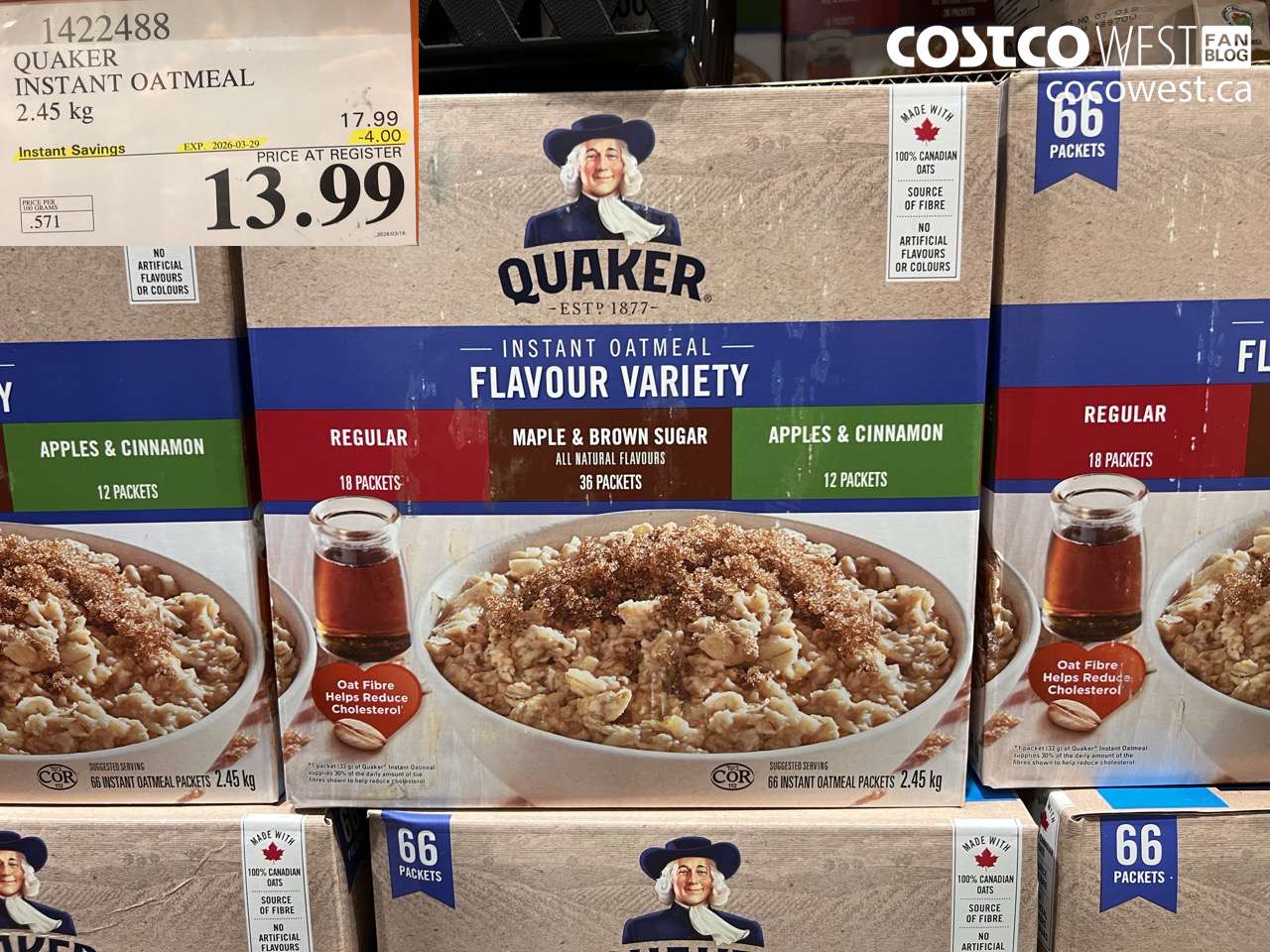 1422488 QUAKER INSTANT OATMEAL 2.45KG ($4.00 INSTANT SAVINGS EXPIRES ON 2026-03-29) $13.99