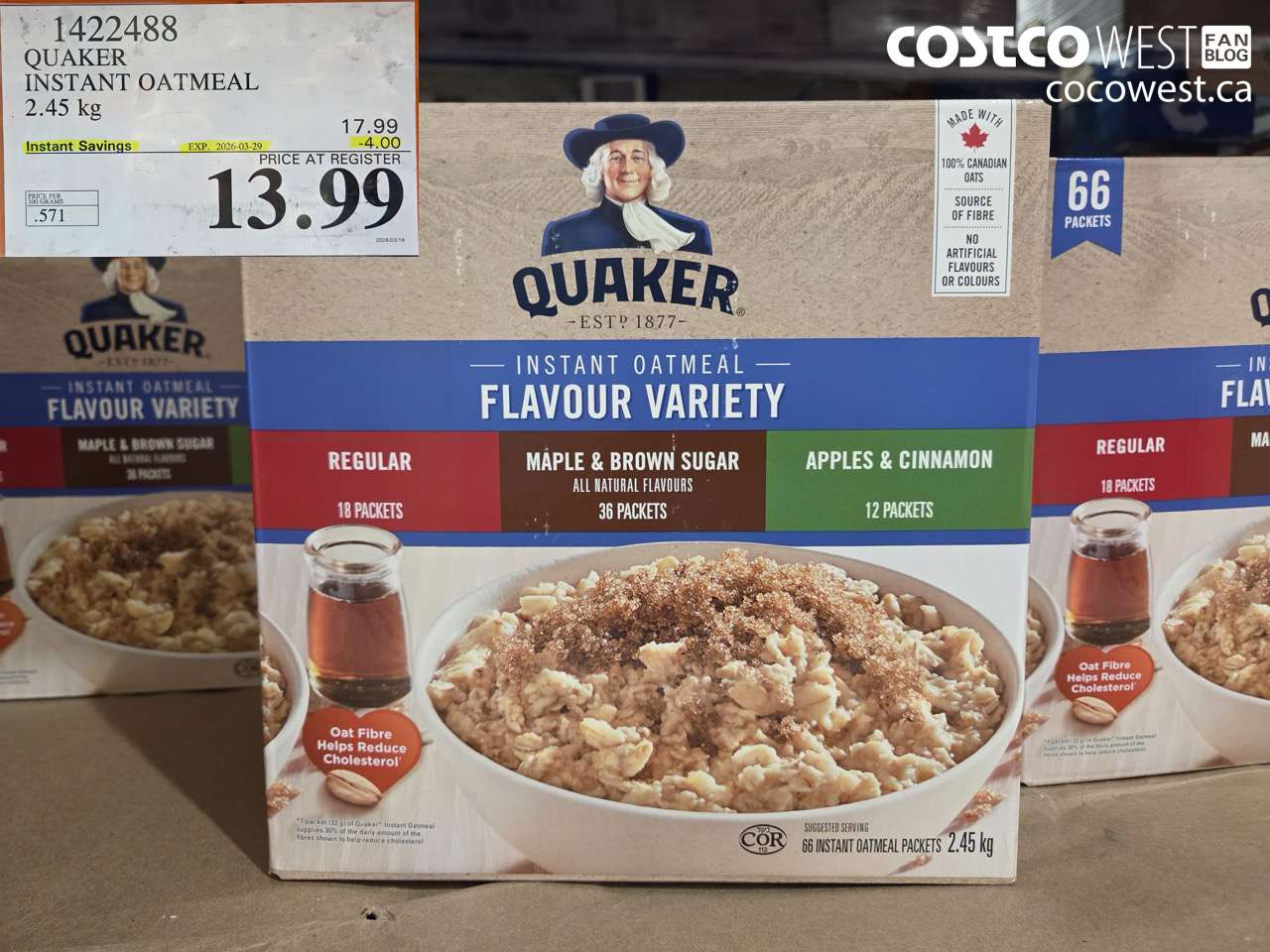 1422488 QUAKER INSTANT OATMEAL 2.45 KG ($4.00 INSTANT SAVINGS EXPIRES ON 2026-03-29) $13.99