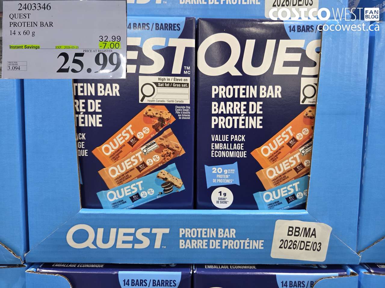 2403346 QUEST PROTEIN BAR 14 X 60G ($7.00 INSTANT SAVINGS EXPIRES ON 2026-03-15) $25.99