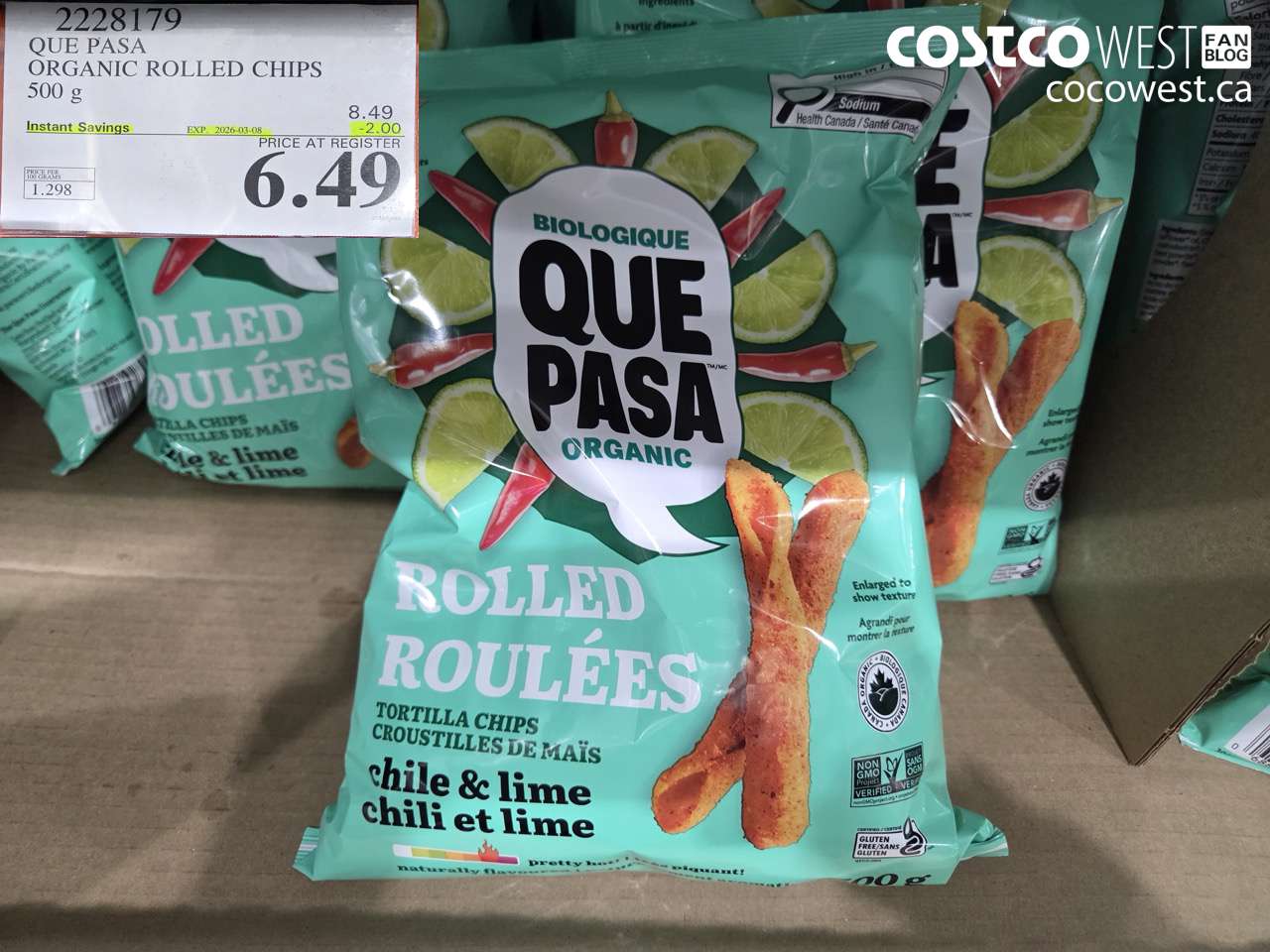 2228179 QUE PASA ORGANIC ROLLED CHIPS 500 G ($2.00 INSTANT SAVINGS EXPIRES ON 2026-03-08) $6.49