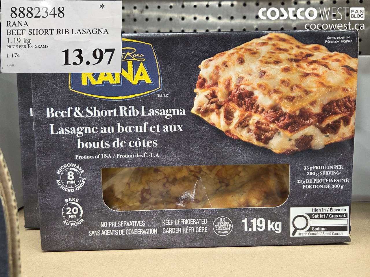 8882348 RANA BEEF SHORT RIB LASAGNA 1.19KG $13.97