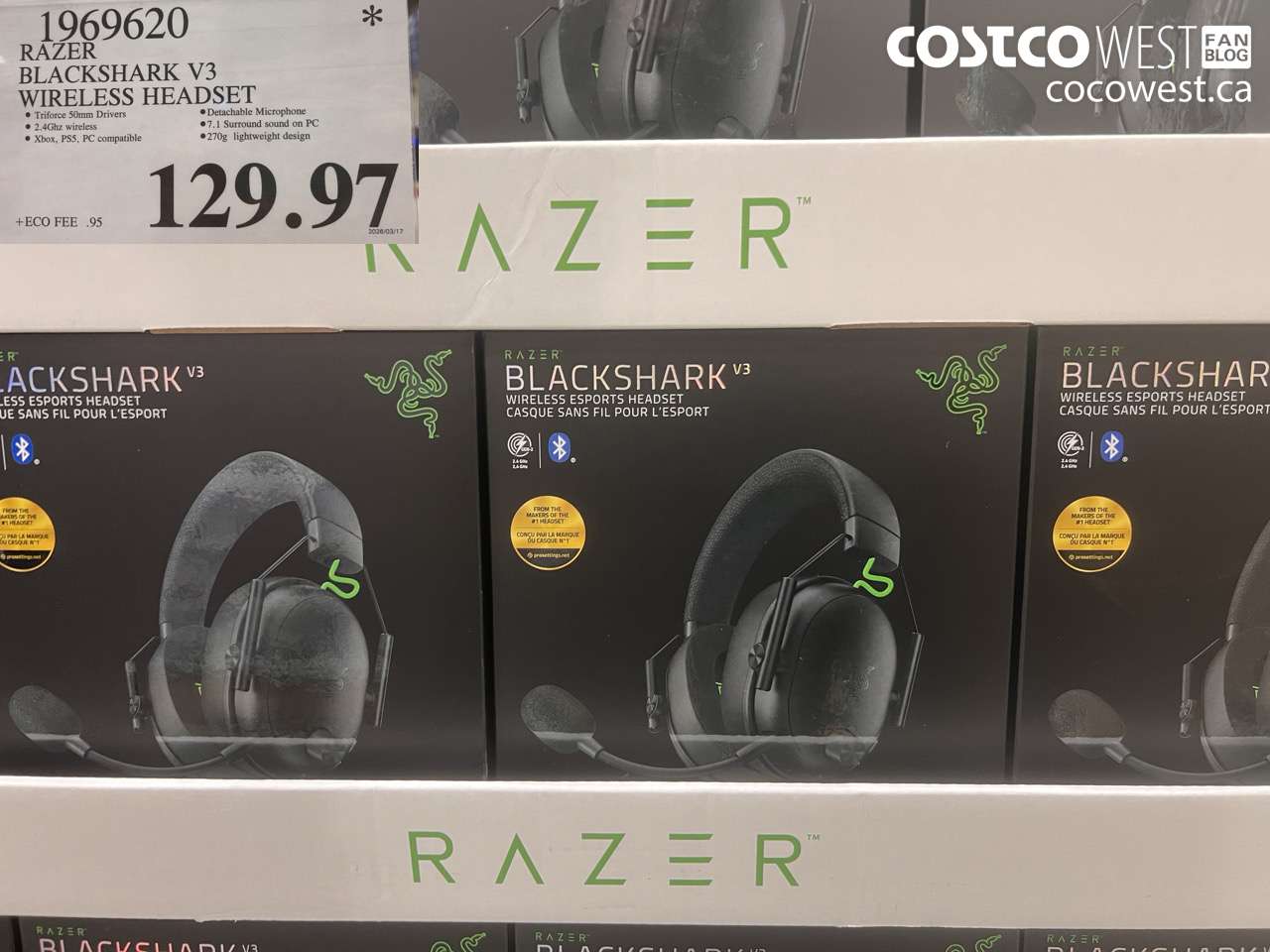 1969620 RAZER BLACKSHARK V3 WIRELESS HEADSET $129.97