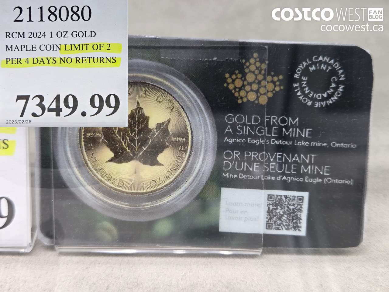 2118080 RCM 2024 1 OZ GOLD MAPLE COIN LIMIT OF 2 PER 4 DAYS NO RETURNS $7349.99