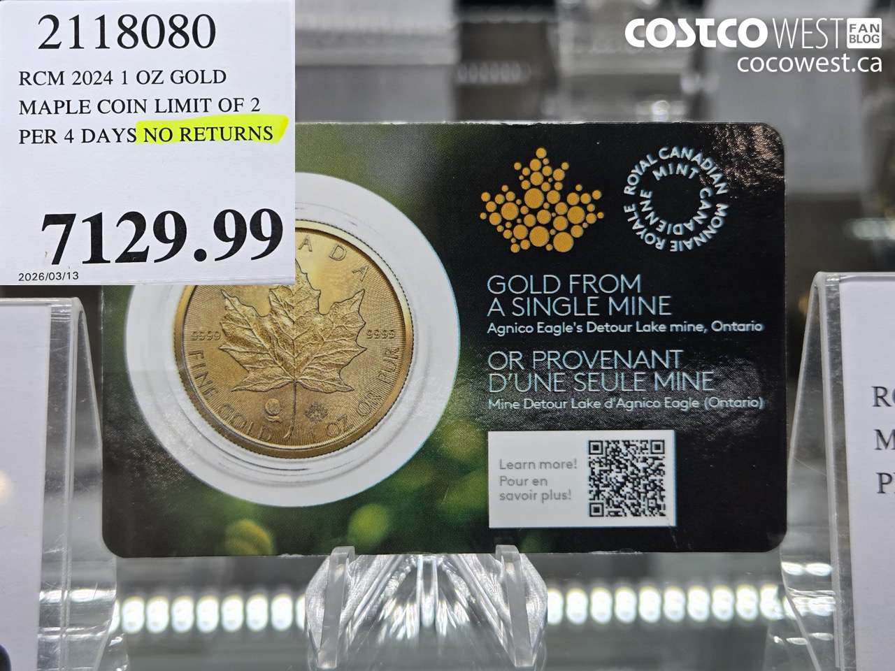 2118080 RCM 2024 1 OZ GOLD MAPLE COIN LIMIT OF 2 PER 4 DAYS NO RETURNS $7129.99