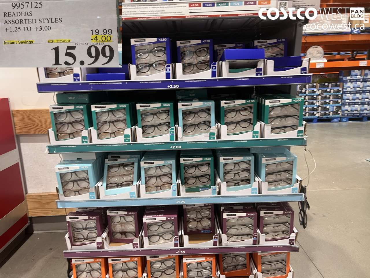 9957125 READERS ASSORTED STYLES +1.25 TO +3.00 ($4.00 INSTANT SAVINGS EXPIRES ON 2026-03-31) $15.99