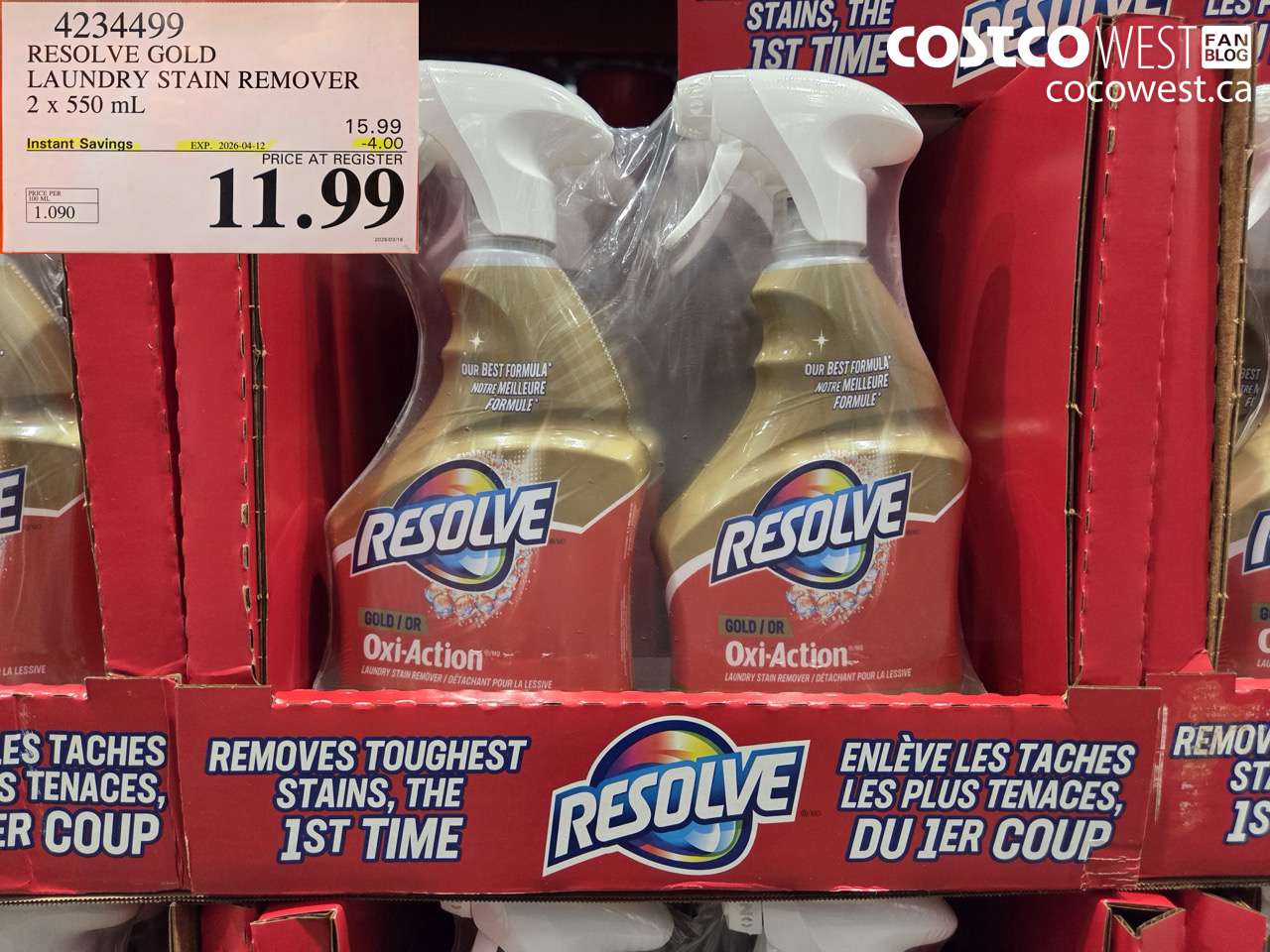 4234499 RESOLVE GOLD LAUNDRY STAIN REMOVER 2 X 550 ML ($4.00 INSTANT SAVINGS EXPIRES ON 2026-04-12) $11.99