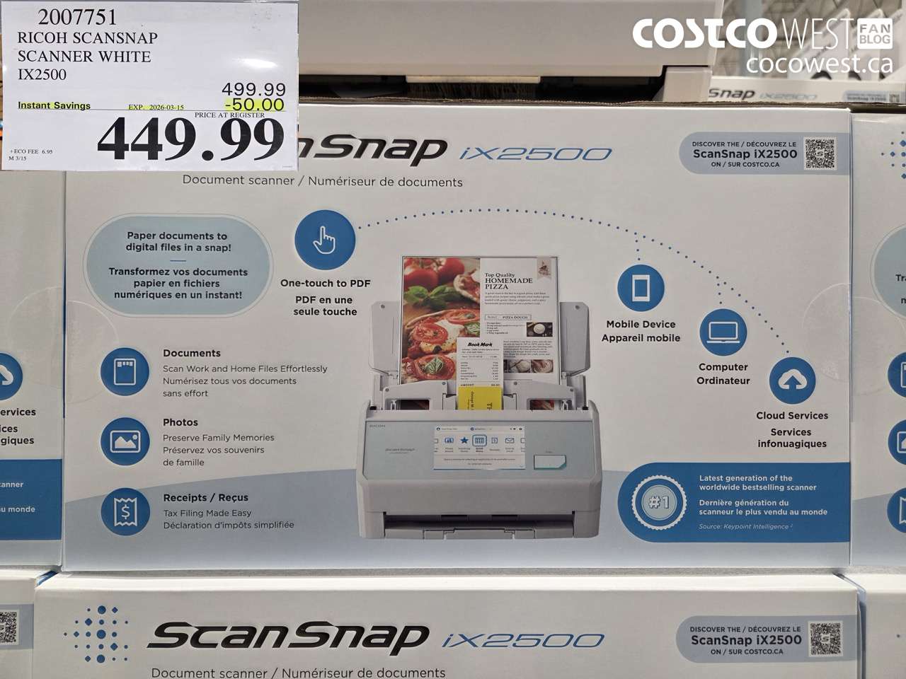 2007751 RICOH SCAN SNAP SCANNER WHITE IX2500 ($50.00 INSTANT SAVINGS EXPIRES ON 2026-03-15) $449.99