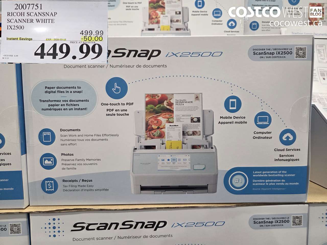 2007751 RICOH SCAN SNAP SCANNER WHITE IX2500 ($50.00 INSTANT SAVINGS EXPIRES ON 2026-03-15) $449.99