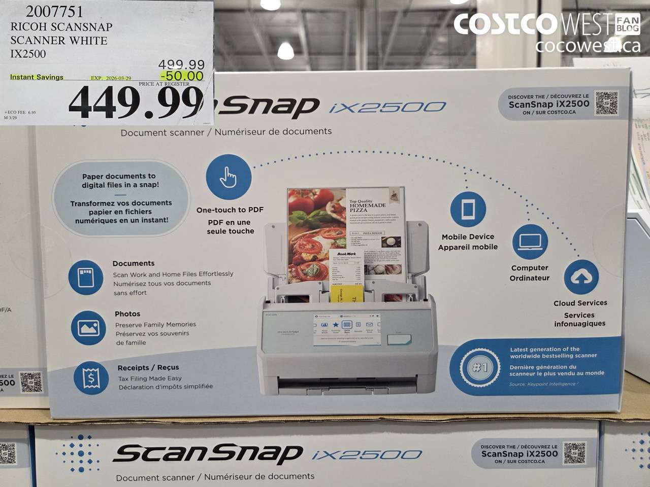 2007751 RICOH SCAN SNAP SCANNER WHITE IX2500 ($50.00 INSTANT SAVINGS EXPIRES ON 2026-03-29) $449.99