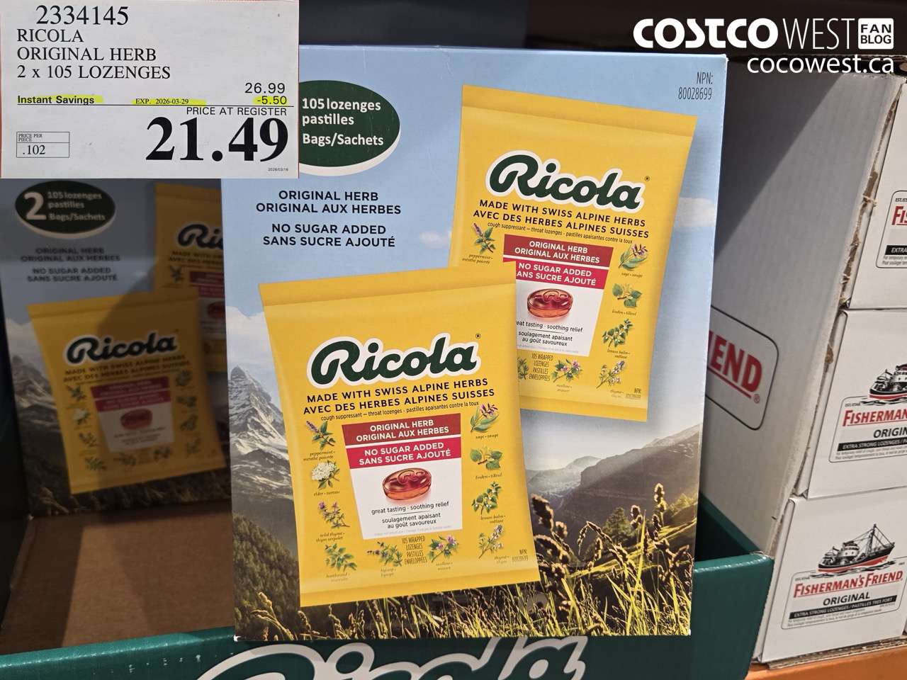 2334145 RICOLA ORIGINAL HERB 2 X 105 LOZENGES ($5.50 INSTANT SAVINGS EXPIRES ON 2026-03-29) $21.49