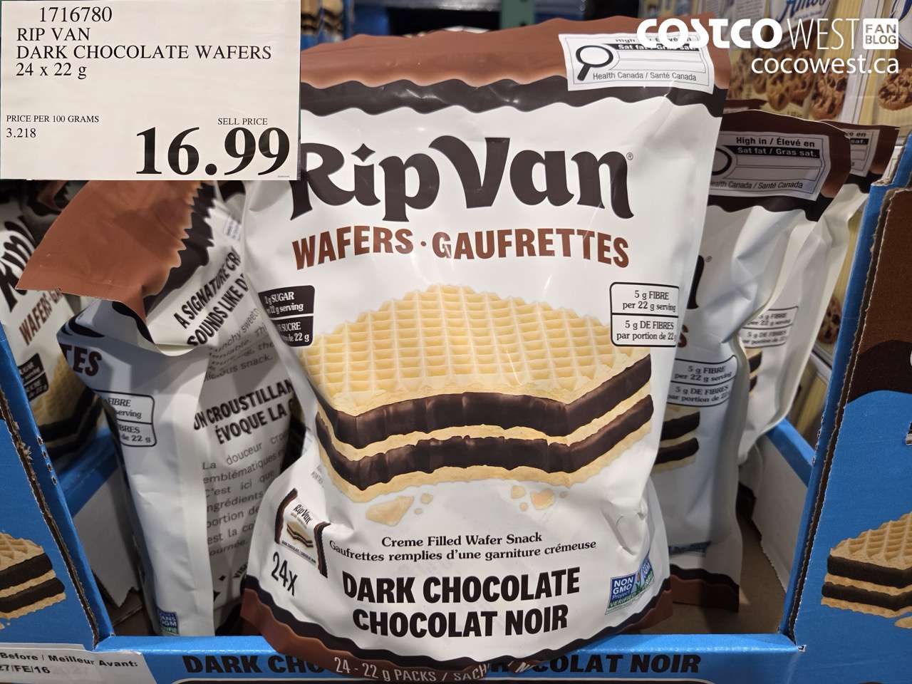 1716780 RIP VAN DARK CHOCOLATE WAFERS 24 X 22 G $16.99