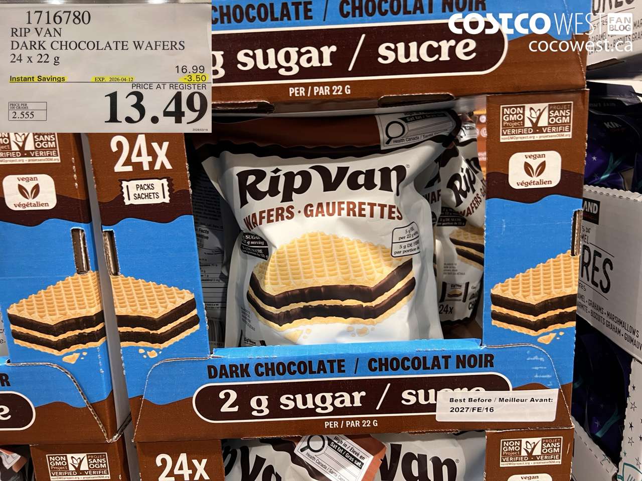 1716780 RIP VAN DARK CHOCOLATE WAFERS 24 X 22 G ($3.50 INSTANT SAVINGS EXPIRES ON 2026-04-12) $13.49