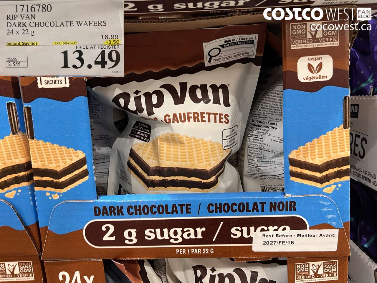 1716780 RIP VAN DARK CHOCOLATE WAFERS 24 X 22 G ($3.50 INSTANT SAVINGS EXPIRES ON 2026-04-12) $13.49